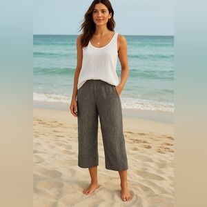 J. Jill Love Linen Gray Cropped Pull-On Pants Size L